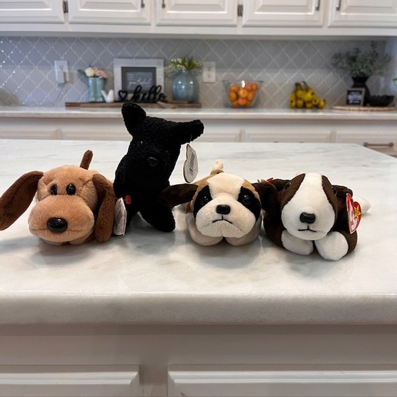Ty Beanie Babies Lot of‎ 4 Plush Dogs Bones Scottie Bernie Bruno Collectible - Picture 1 of 13